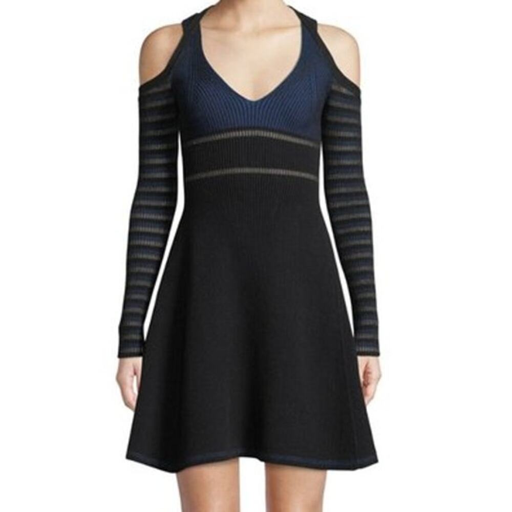 Opening Ceremony Knit Fit Flare Skater Chic Black Metallic Mini Dress NWT S $475